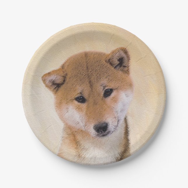 Shiba Inu (Red) Painting - Original Dog Art Paper Plates (Front)