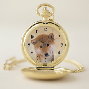 Shiba Inu (Red) Painting - Original Dog Art Pocket Watch