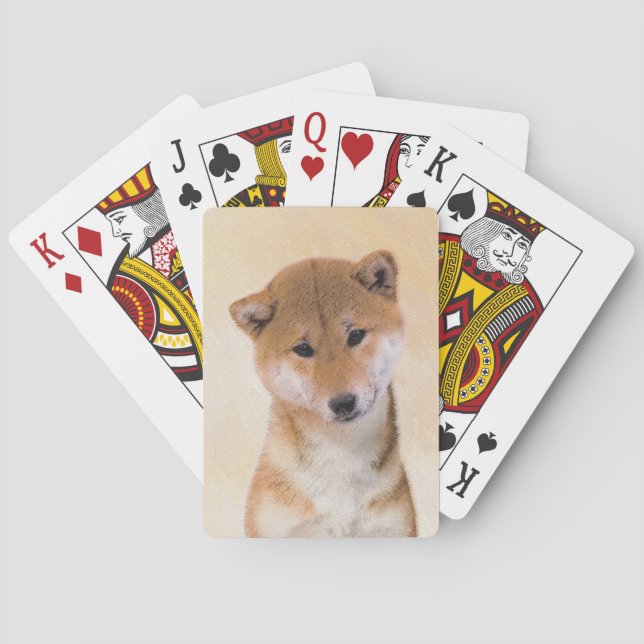 Shiba Inu (Red) Painting - Original Dog Art Poker Cards (Back)