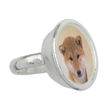 Shiba Inu (red) Painting - Original Dog Art Ring by alpendesigns at Zazzle