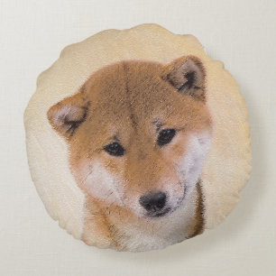Shiba Inu (Red) Painting - Original Dog Art Round Pillow