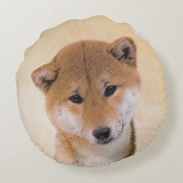 Shiba Inu (Red) Painting - Original Dog Art Round Pillow (Back)