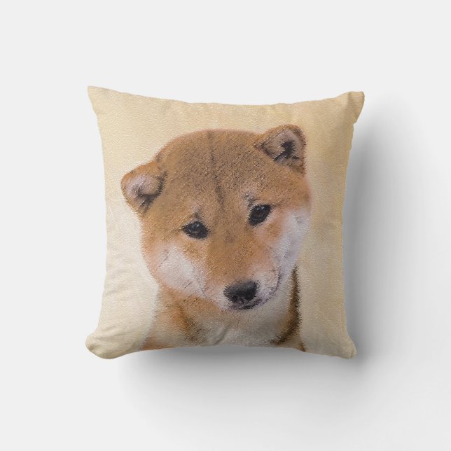 Shiba Inu (Red) Painting - Original Dog Art Throw Pillow (Front)