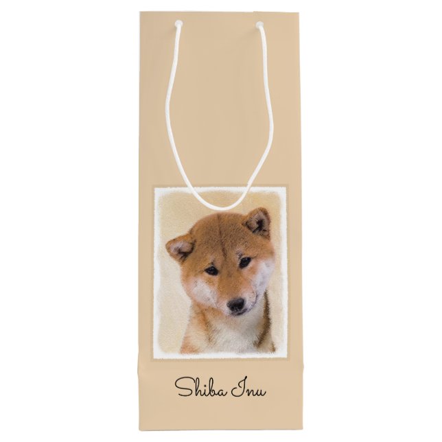 Shiba Inu (Red) Painting - Original Dog Art Wine Gift Bag (Back)