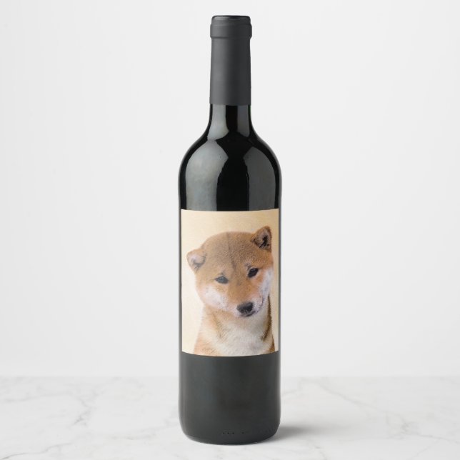 Shiba Inu (Red) Painting - Original Dog Art Wine Label (Front)