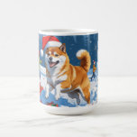 Shiba Inu Running in Snow with Christmas Hat Coffee Mug<br><div class="desc">A spirited Shiba Inu runs joyfully through the snowy winter scene,  wearing a festive red Christmas hat. This charming design highlights the breed’s foxlike face,  curled tail,  and confident personality while capturing the warmth and joy of the holiday season. A delightful winter moment full of festive cheer.</div>
