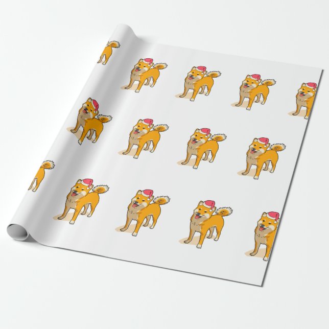 Shiba Inu Santa Claus Dog Christmas Wrapping Paper (Unrolled)