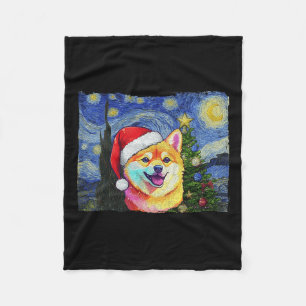 Shiba Inu Santa Hat Christmas Starry Night Art Dog Fleece Blanket