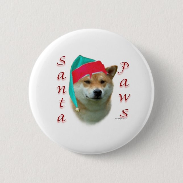 Shiba Inu Santa Paws Pinback Button (Front)