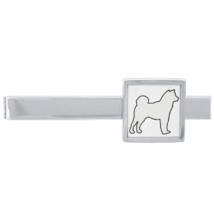Shiba Inu silhouette cream Silver Finish Tie Bar