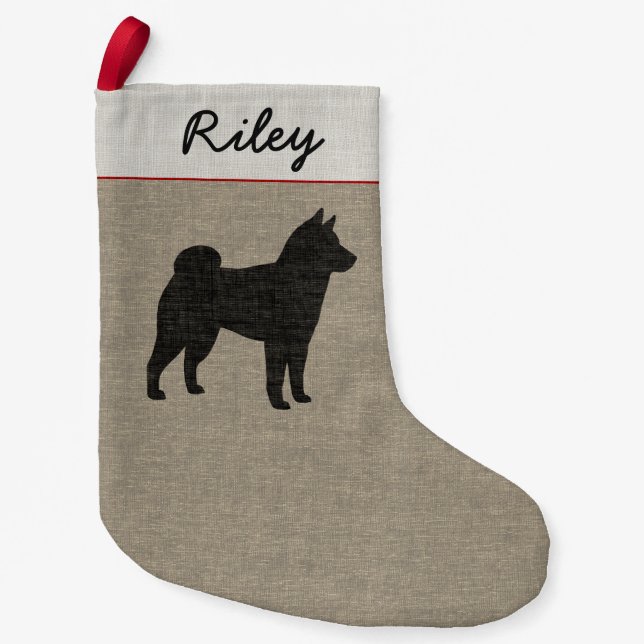 Shiba Inu Silhouette Personalized Dog Breed Xmas Small Christmas Stocking (Front)