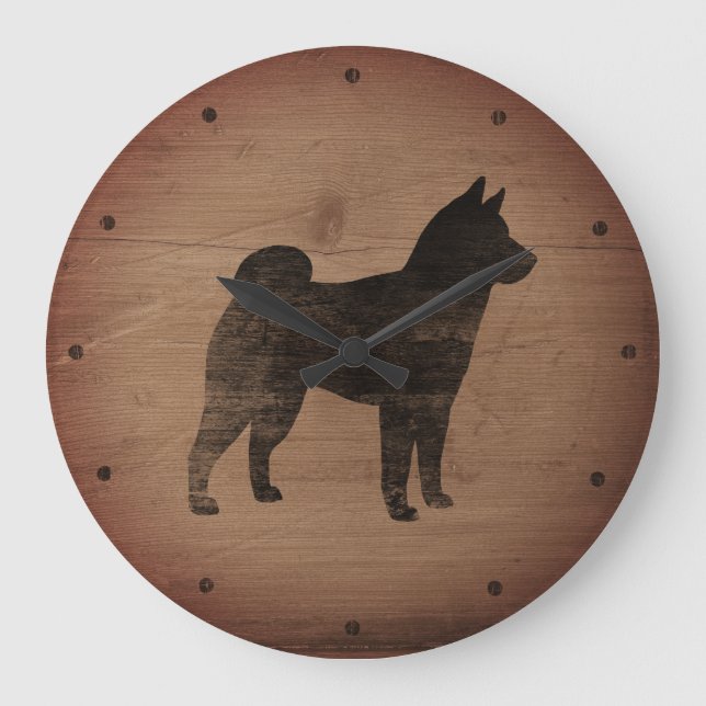Shiba Inu Silhouette Rustic Large Clock (Front)