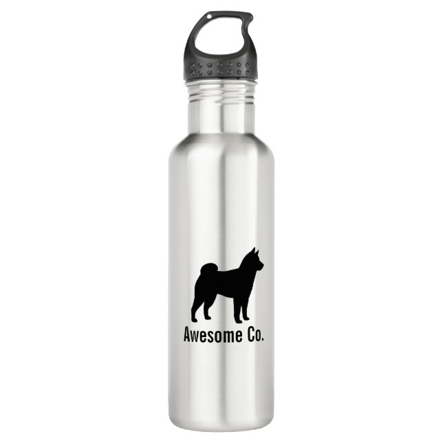 Shiba Inu Silhouette with Custom Text Stainless Steel Water Bottle (Front)