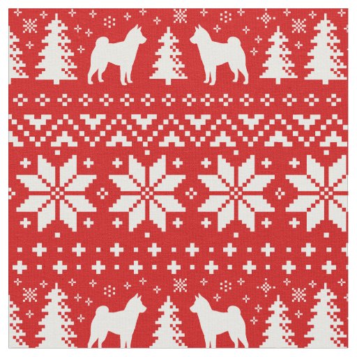 Shiba Inu Silhouettes Christmas Holiday Patterned Fabric