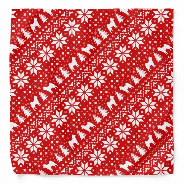 Shiba Inu Silhouettes Christmas Pattern Red Bandana (Front)