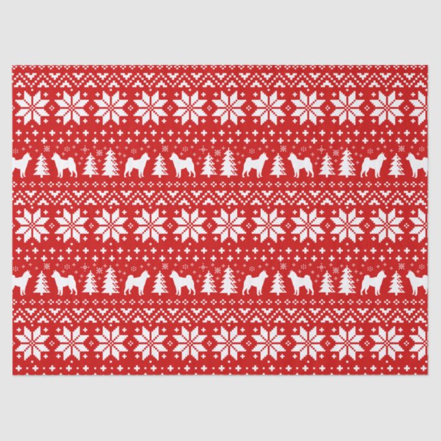 Shiba Inu Silhouettes Christmas Pattern Red Tissue Paper (Front)