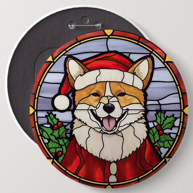 Shiba Inu Stained Glass Christmas  Button (Front & Back)