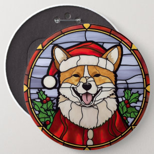 Shiba Inu Stained Glass Christmas  Button