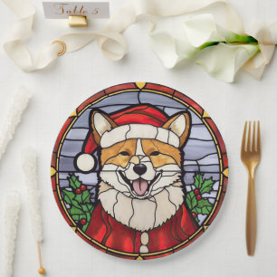 Shiba Inu Stained Glass Christmas  Paper Plates