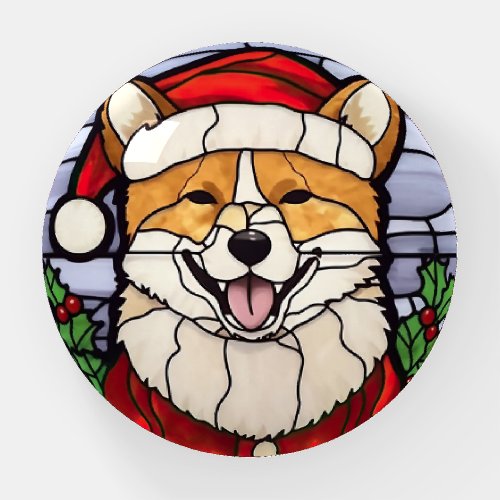 Shiba Inu Stained Glass Christmas  Paperweight