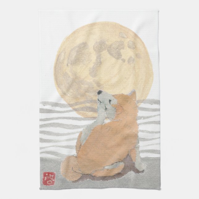 Shiba Inu,  Super Moon Kitchen Towel (Vertical)