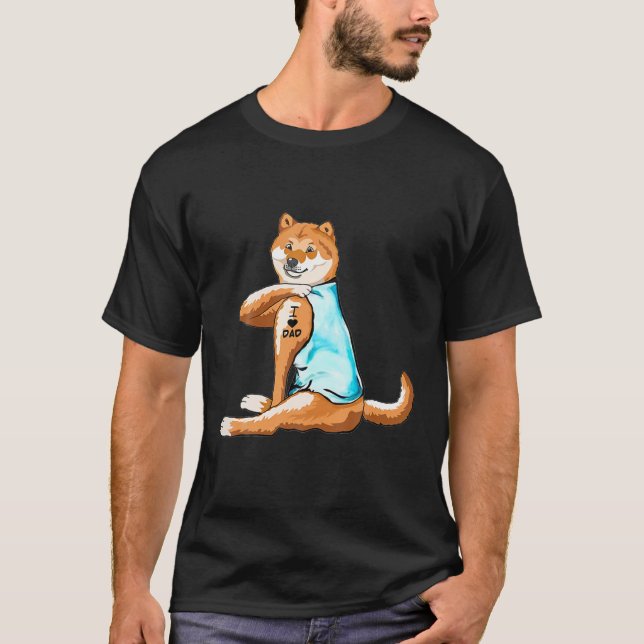 Shiba Inu Tattoos I Love Dad Dog Lover Gift Father T-Shirt (Front)