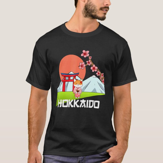 Shiba Inu Uni Dog Hokkaido Kimono Mountain Flag Fl T-Shirt (Front)