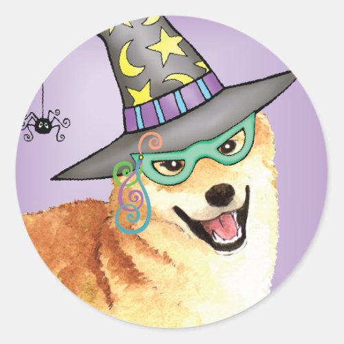 Shiba Inu Witch Classic Round Sticker