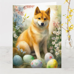 Shiba Inu with Easter Eggs Holiday  Card