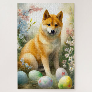 Shiba Inu with Easter Eggs Holiday Jigsaw Puzzle