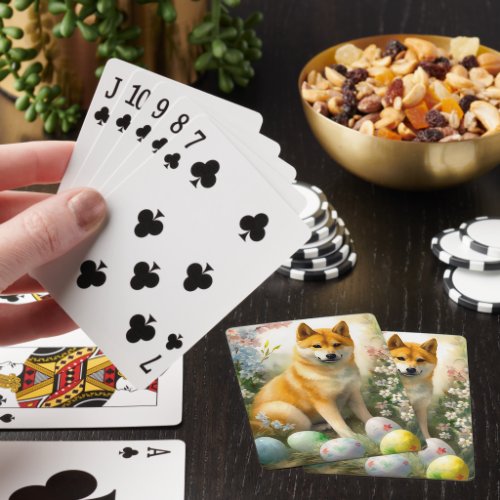 Shiba Inu with Easter Eggs Holiday  Playing Cards