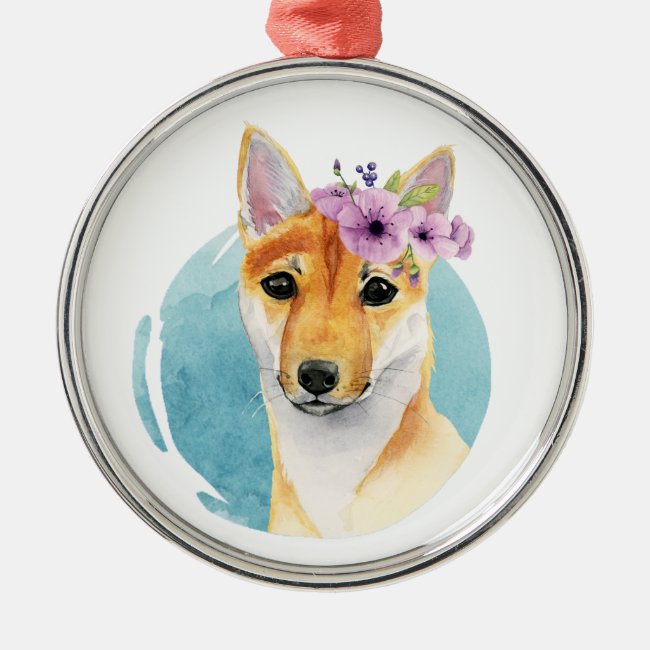 Shiba Inu with Flower Crown Watercolor Painting