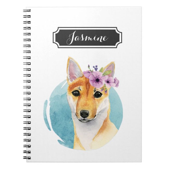 Shiba Inu with Flower Crown Watercolor Painting
