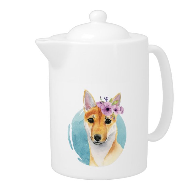 Shiba Inu with Flower Crown Watercolor Painting