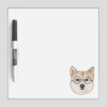 Shiba Inu with Oversized Round Framed Glasses Dry Erase Board