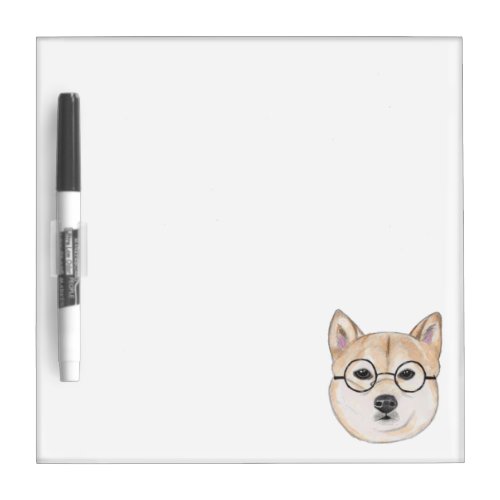 Shiba Inu with Oversized Round Framed Glasses Dry Erase Board
