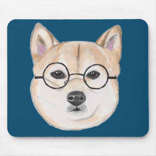 Shiba Inu with Oversized Round Framed Glasses Mouse Pad (Front)