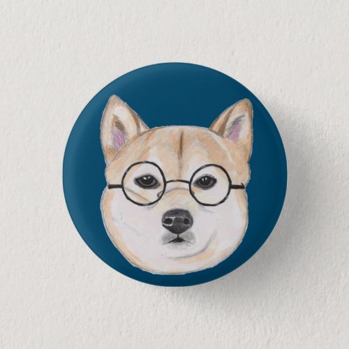 Shiba Inu with Oversized Round Framed Glasses Pinback Button