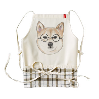 Shiba Inu with Oversized Round Framed Glasses Zazzle HEART Apron