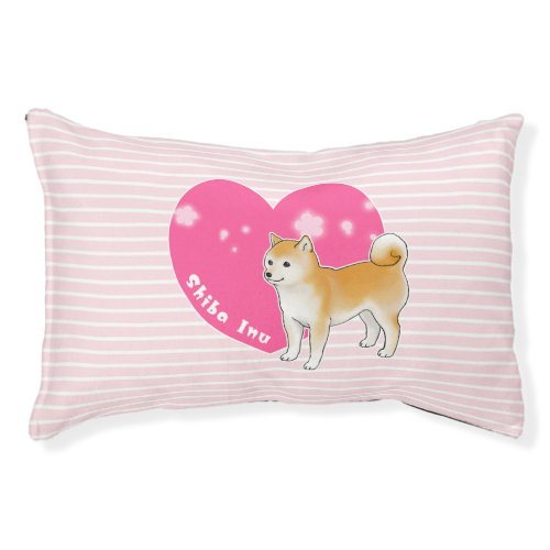 Shiba Inu with Pink Heart and Stripes Pet Bed
