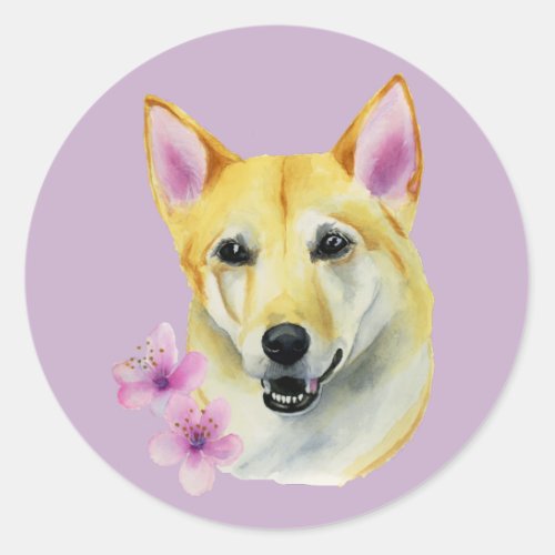 Shiba Inu with Sakura Painting  Dog Art Classic Round Sticker