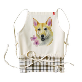 Shiba Inu with Sakura Watercolor Painting Zazzle HEART Apron