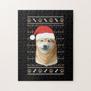 Shiba Inu With Santa Hat Ugly Merry Christmas Jigsaw Puzzle
