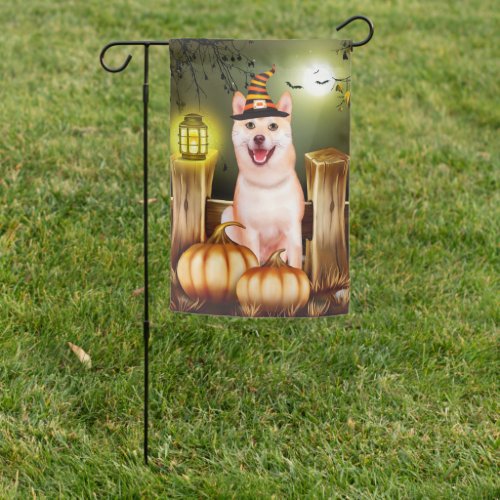 Shiba Inu with Witch Hat Halloween Garden Flag