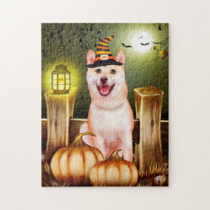 Shiba Inu with Witch Hat Halloween Jigsaw Puzzle