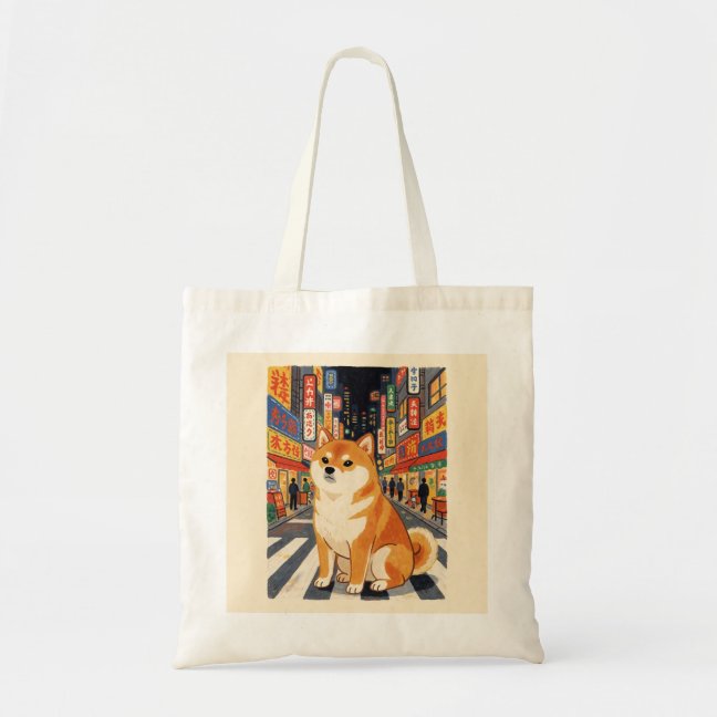 Shiba Neon City Night Tote Bag