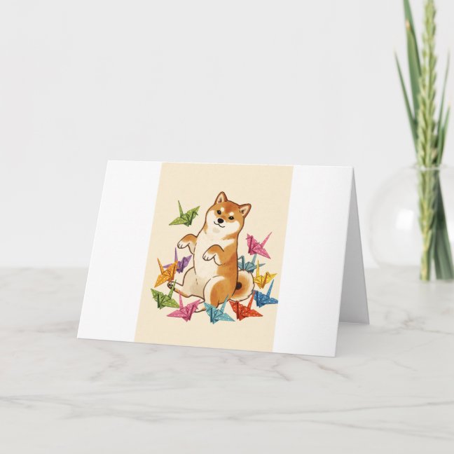 Shiba Origami Crane Greeting Card
