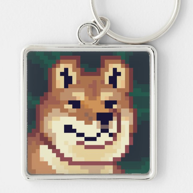 Shiba pixel art, keychain, Pixel Art  Keychain (Front)