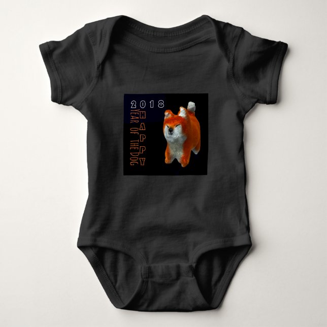 Shiba Puppy 3D Digital Art Dog Year 2018 Baby B Baby Bodysuit (Front)