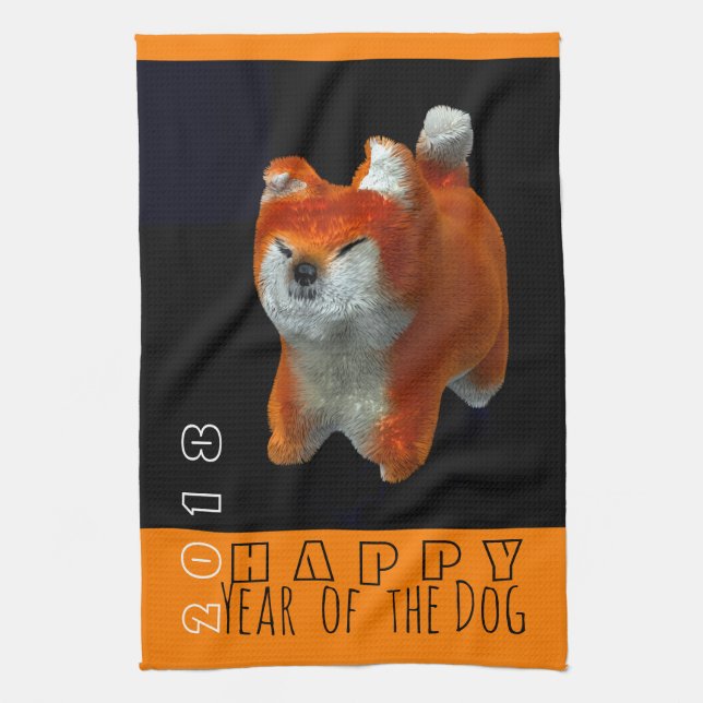 Shiba Puppy 3D Digital Art Dog Year 2018 Kitchen T Towel (Vertical)